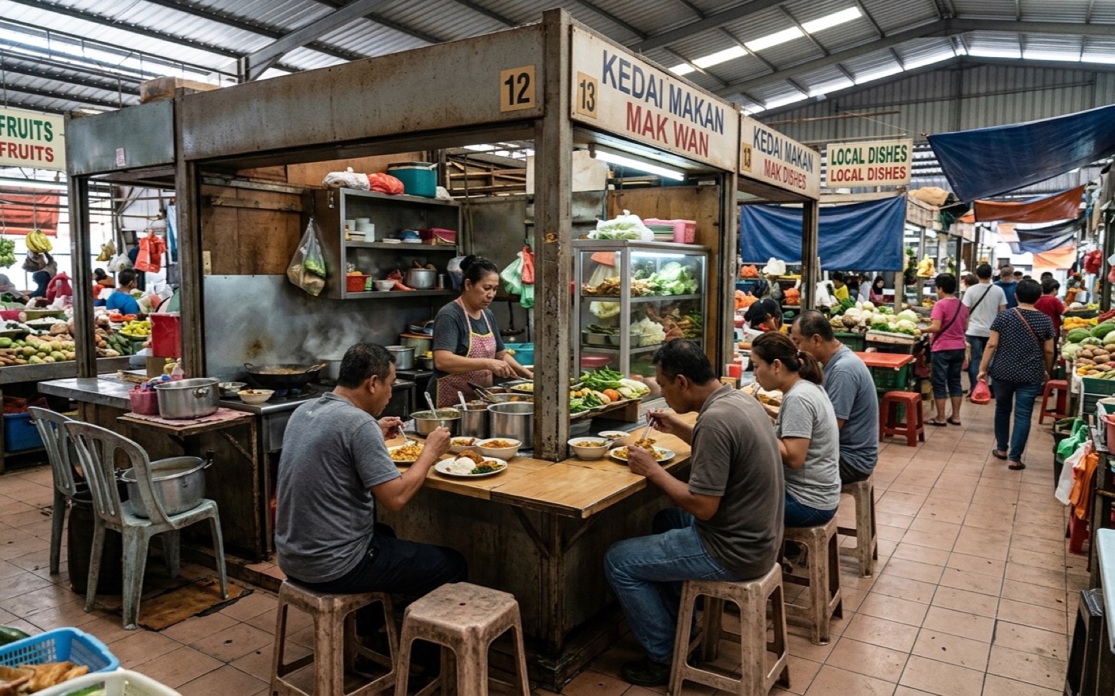 A modest market food stall at lunchtime